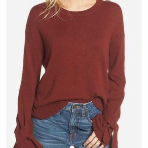 Madewell Tie Cuff Crew Pullover in Rust Mahogany